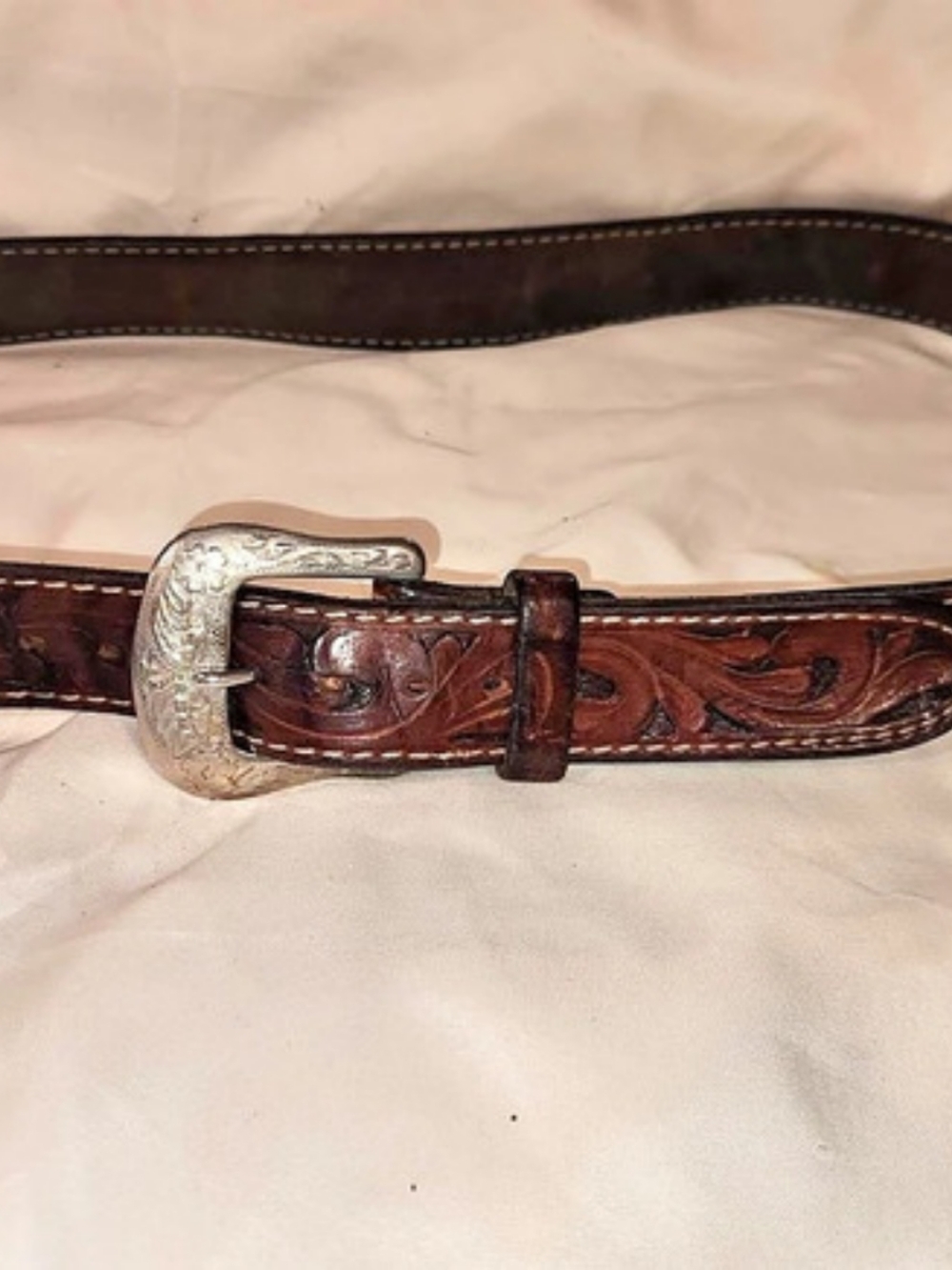 Tooled Leather Western Belt in Brown